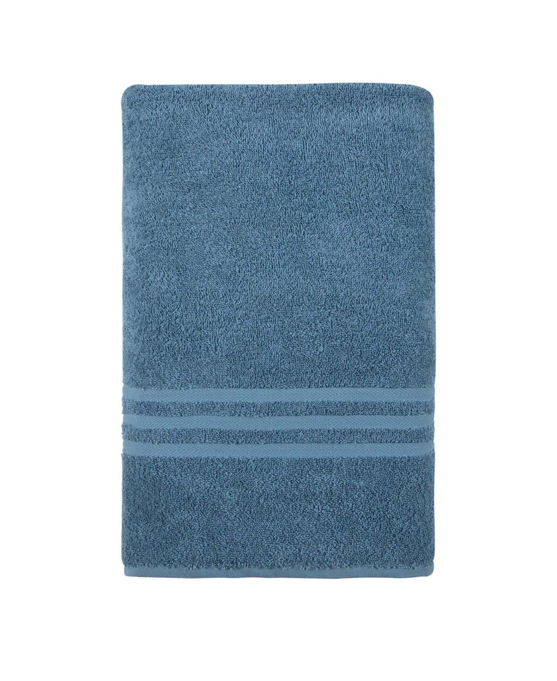 Aqua blue bath sheet towel, soft looped texture with two horizontal stripe bands