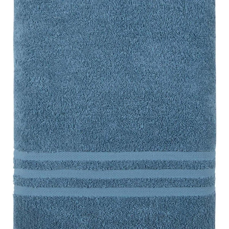 Turkish cotton bath sheet in aqua blue, looped terry texture with twin stripe bands