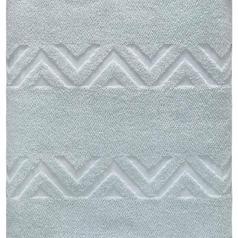 Aqua jacquard bath sheet with zigzag chevron jacquard bands, textured Turkish cotton