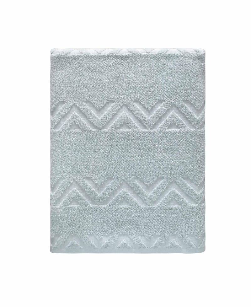 Aqua jacquard bath sheet, folded with zigzag chevron texture