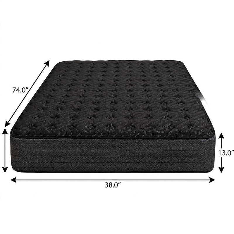 13 in twin hybrid mattress, black quilted top with 13.0 in height
