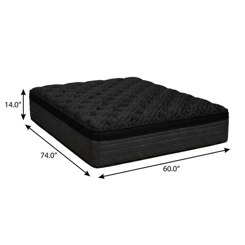 Black hybrid mattress 60 x 74 in, 14 in height, quilted euro top.
