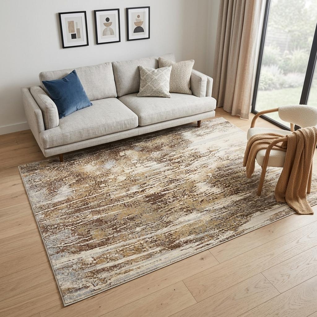 5' X 8' Tan and Ivory Abstract Non Skid Area Rug - Home & Garden