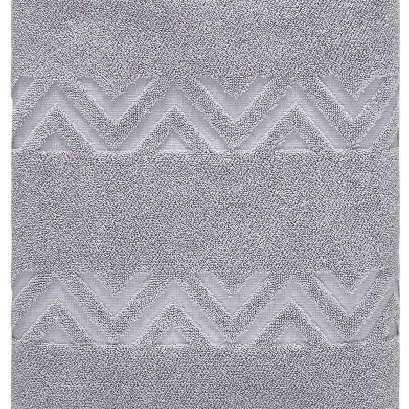 Light gray bath sheet with jacquard chevron zigzag bands across center