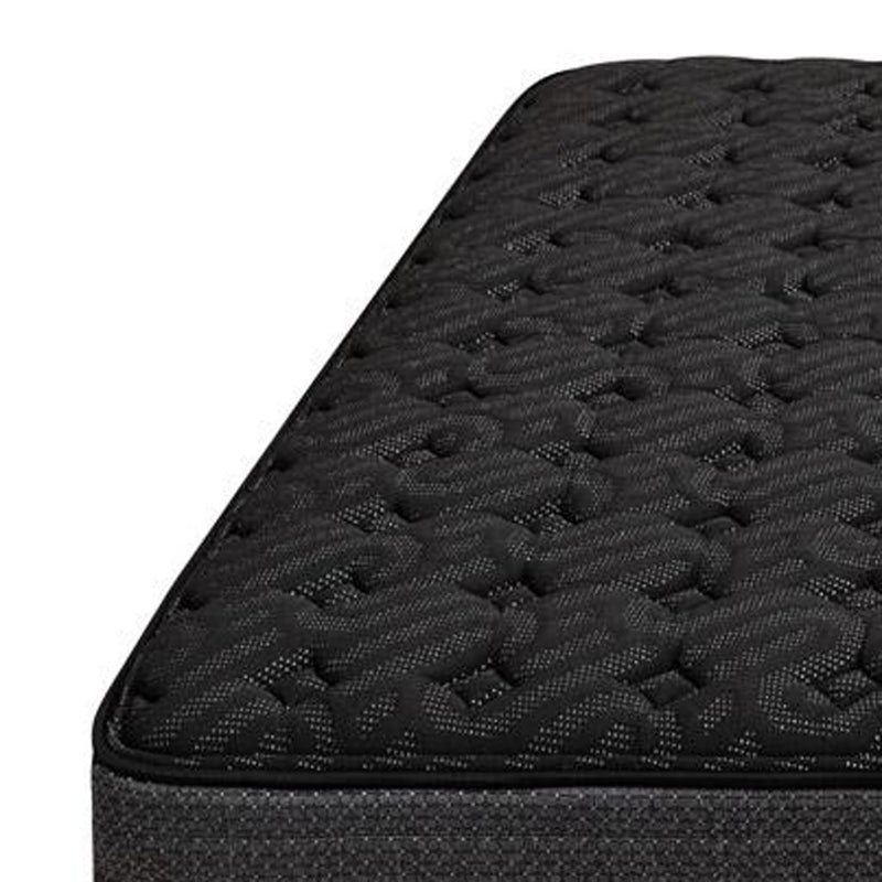 Dark charcoal quilted mattress top with small repeating crosshatch pattern