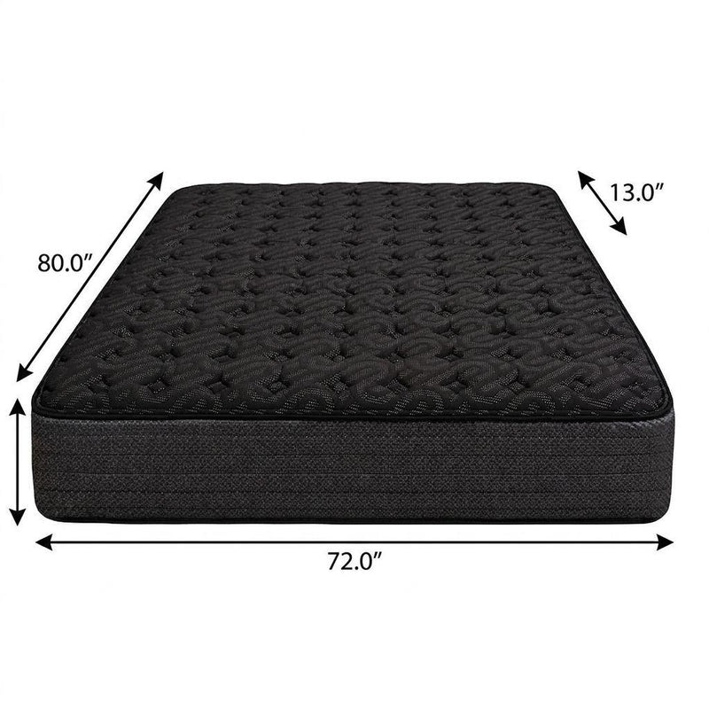 Black hybrid mattress, 72 x 80 x 13 in, quilted top with dark sides