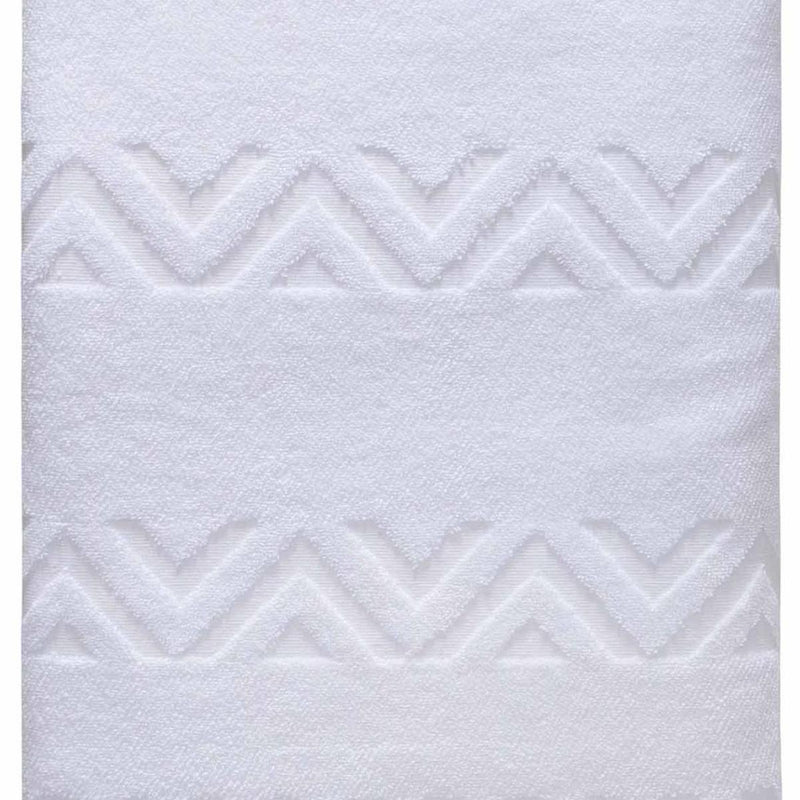 White jacquard Turkish cotton bath sheet with embossed chevron zigzag texture