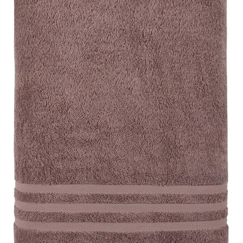 Light brown Turkish cotton bath sheet with terry texture and two horizontal stripes