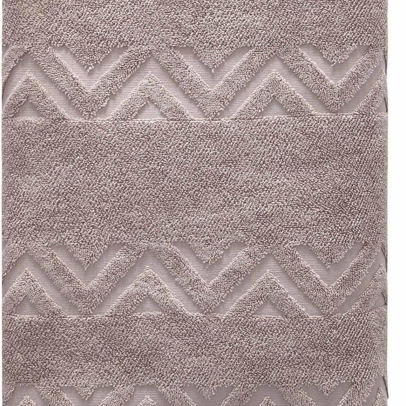 Light brown bath sheet close-up of raised chevron jacquard texture