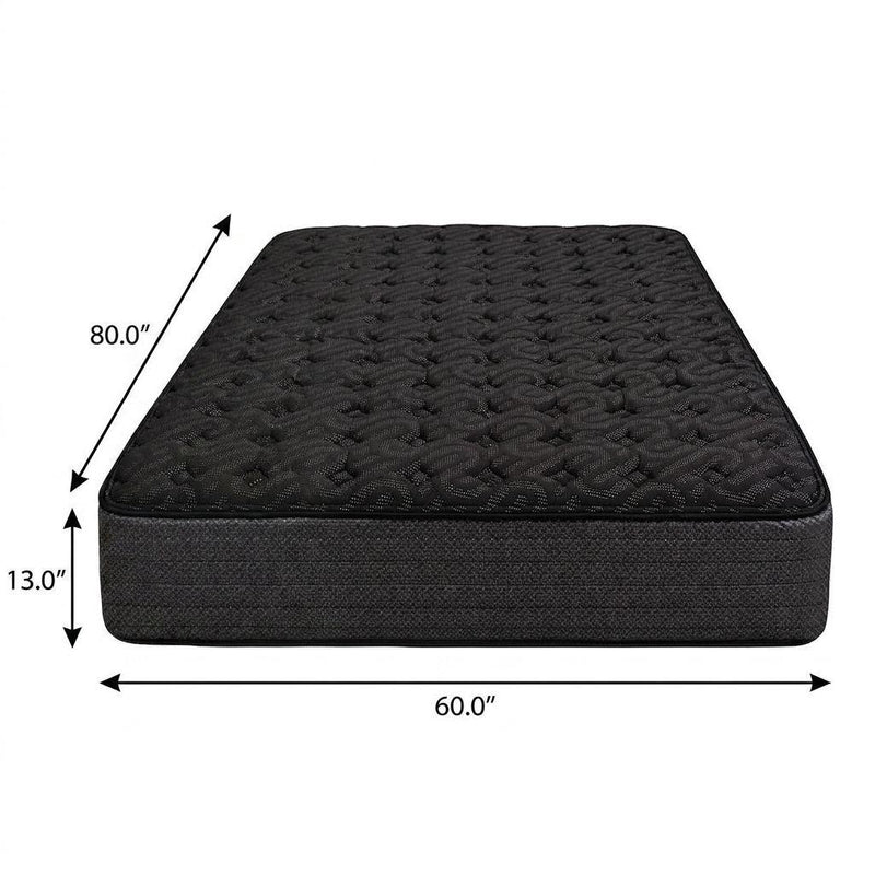 Queen hybrid mattress, 60 x 80 in, 13 in thick; dark charcoal tufted top