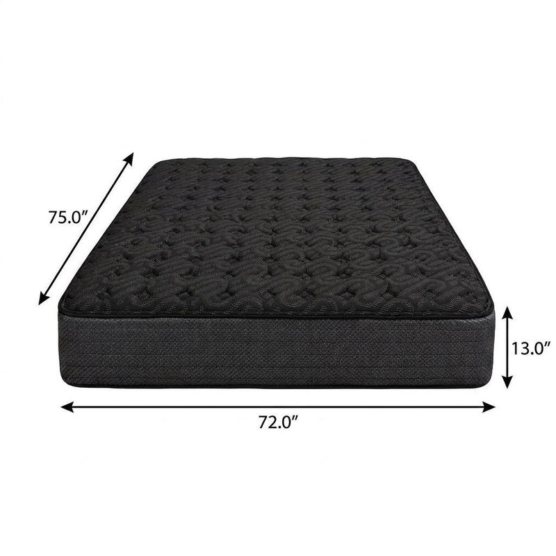 Black hybrid mattress with quilted top, 72 x 75 in and 13 in height