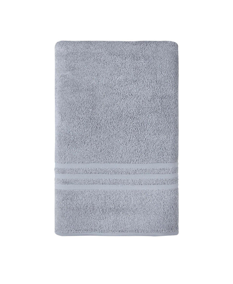 Light gray bath sheet towel, neatly folded plush terry