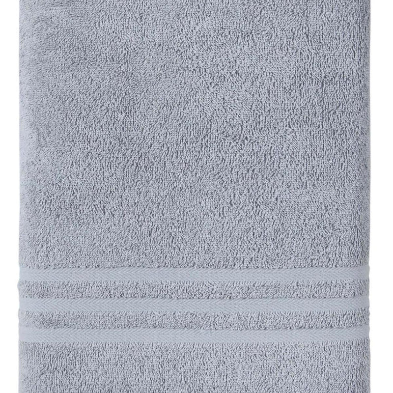 Light gray bath sheet with terry loop texture and horizontal hem band
