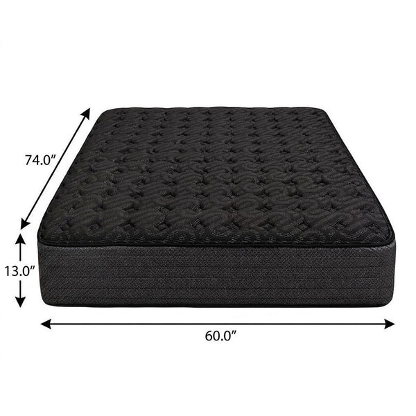 Black firm hybrid mattress, quilted tufted top, stitched side; 60 x 74 in