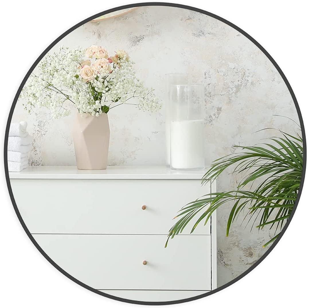30" Black Aluminum Round Framed Bathroom Vanity Mirror - Bed & Bath