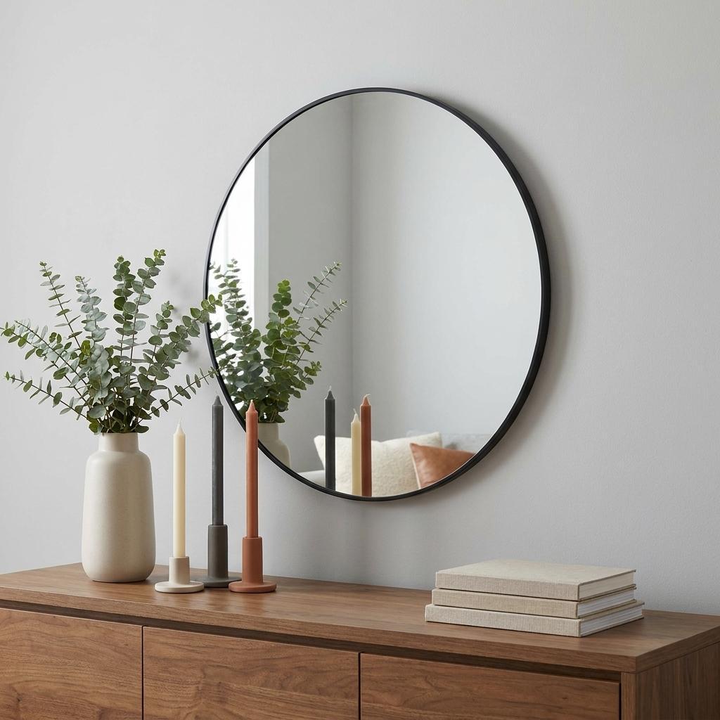 30" Black Aluminum Round Framed Bathroom Vanity Mirror - Bed & Bath