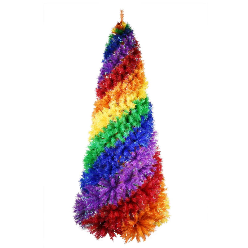 6' Blue Forest Green Purple Red And Yellow Full Frosted Spruce Christmas Tree - Home & Garden