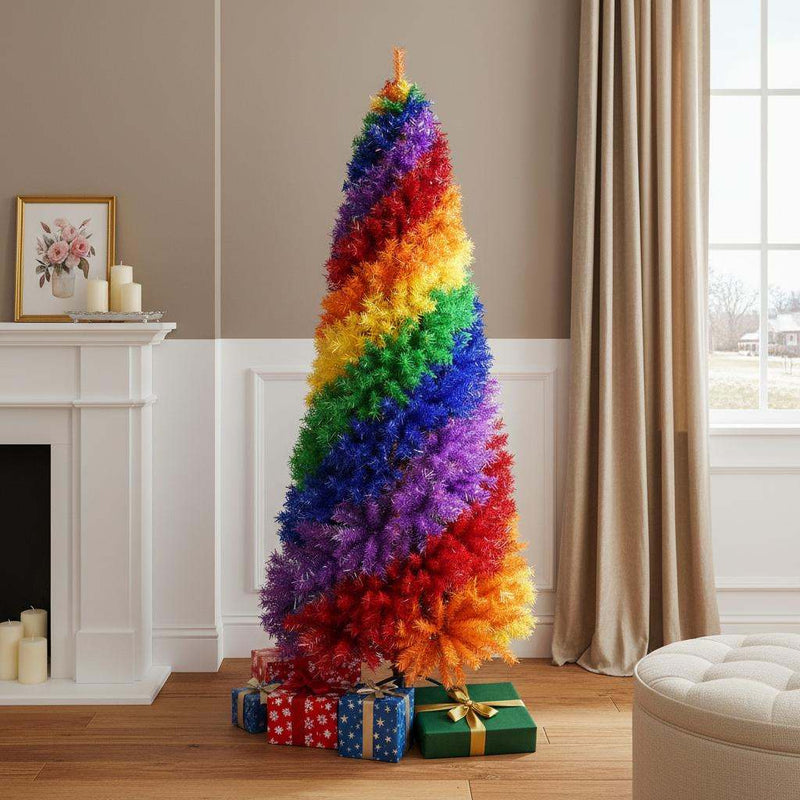 6' Blue Forest Green Purple Red And Yellow Full Frosted Spruce Christmas Tree - Home & Garden