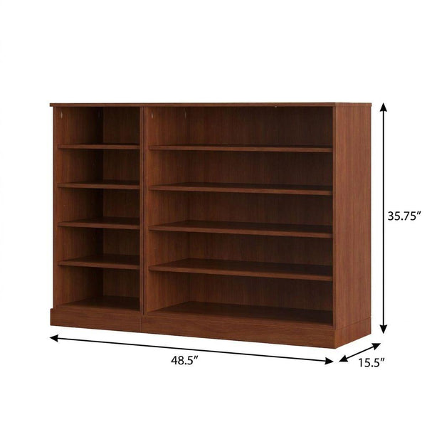 Solid wood shoe storage cabinet with open shelves, brown finish, side cubbies