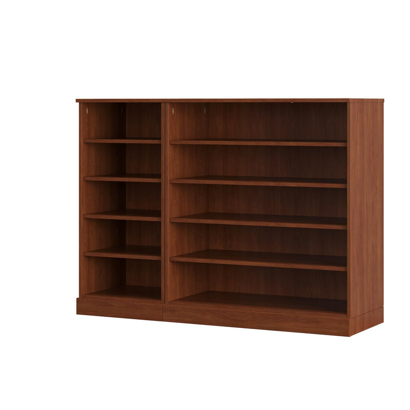 Brown solid wood shoe storage cabinet with open front shelves and side cubbies