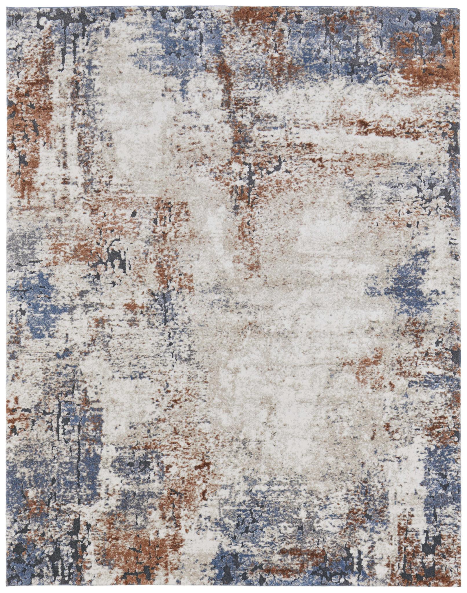 10' X 14' Blue Gray and Brown Abstract Power Loom Worn Faded Area Rug - Home & Garden