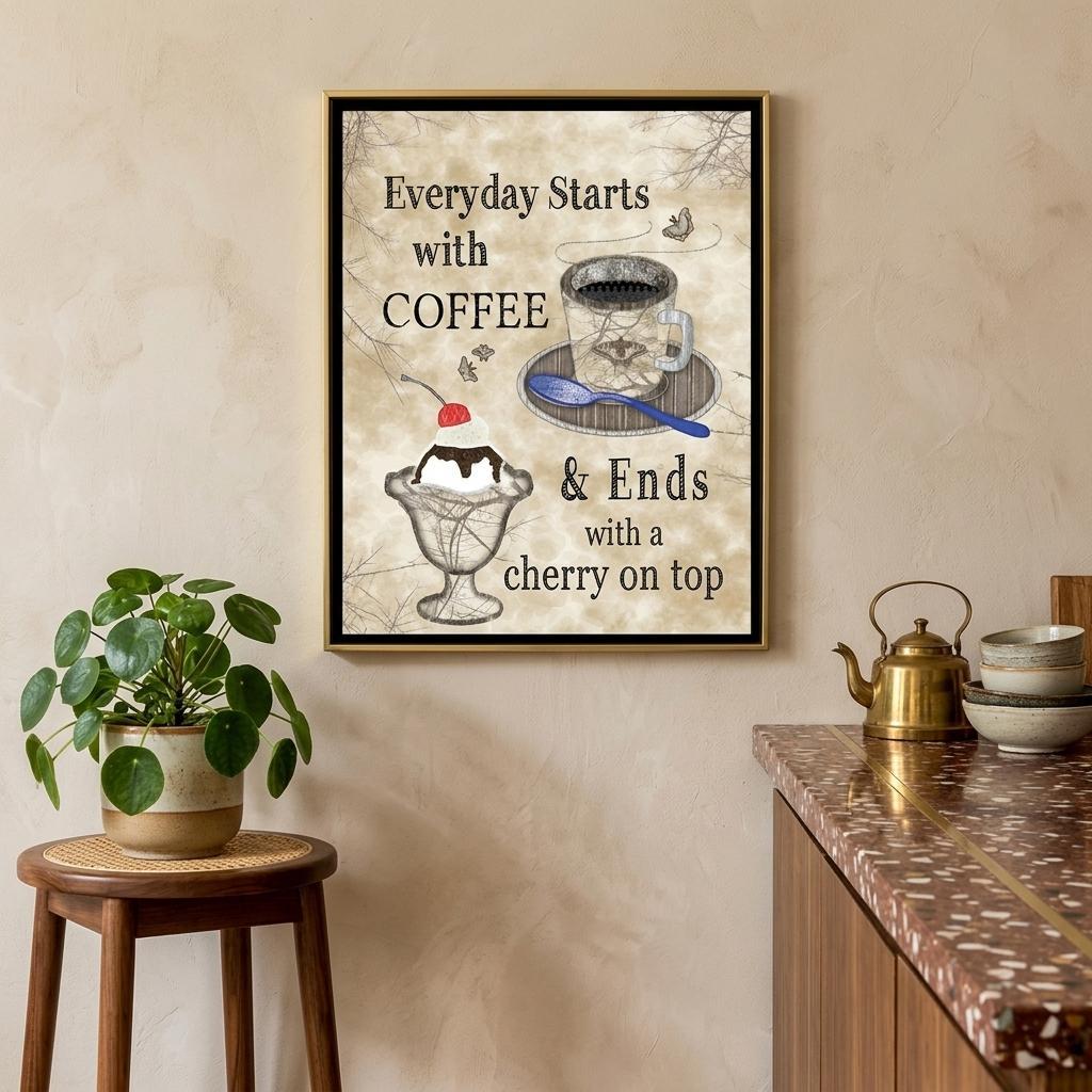 Everyday Starts with Coffee 4 Black Framed Print Kitchen Wall Art - Home Decor