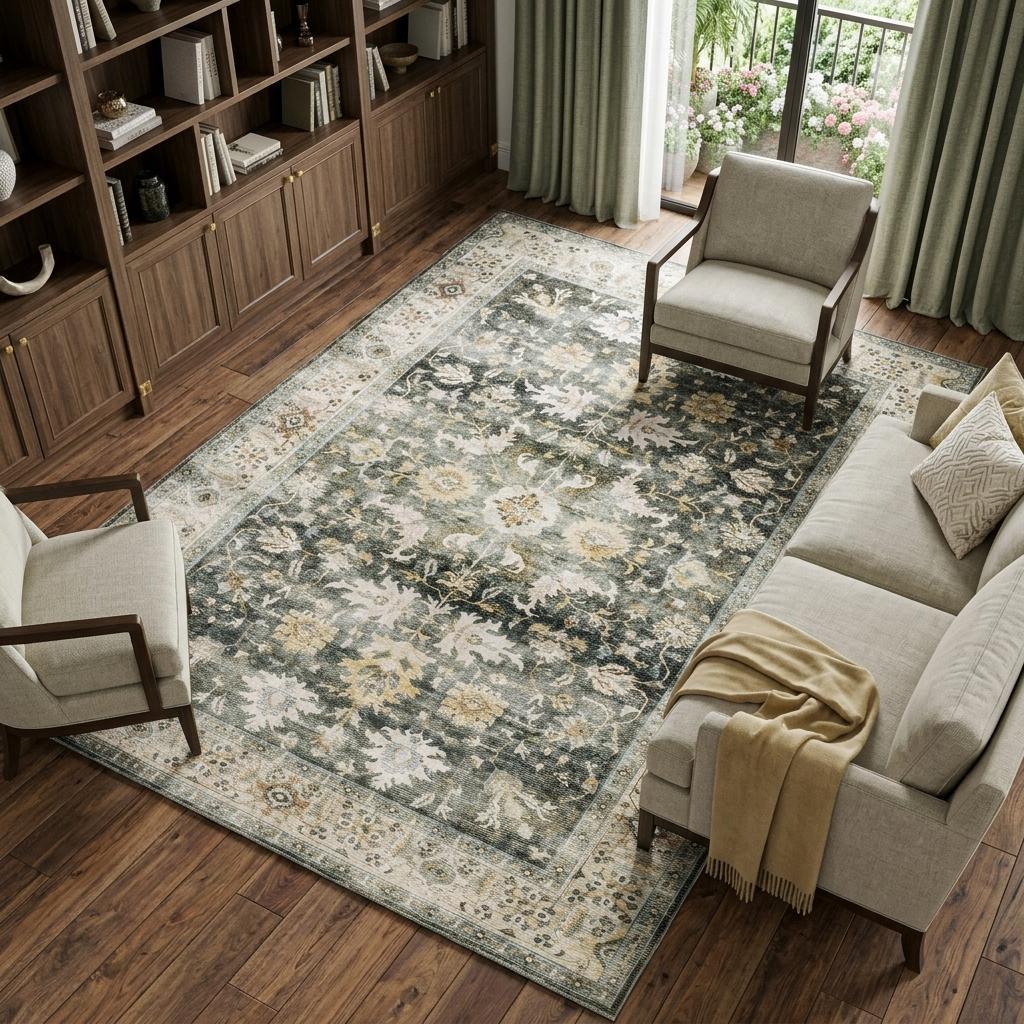 7' X 10' Gray and Ivory Oriental Non Skid Area Rug - Home & Garden