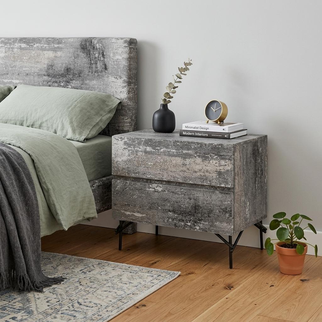 21" Gray Iron and Wood Two Drawer Nightstand - Bed & Bath