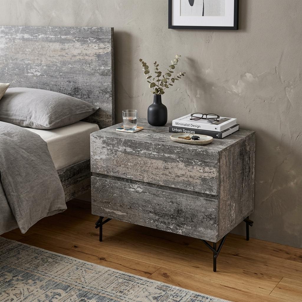 21" Gray Iron and Wood Two Drawer Nightstand - Bed & Bath