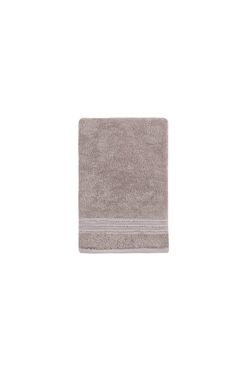 Light taupe Turkish cotton bath towel 27x54 in, single folded towel with striped hem