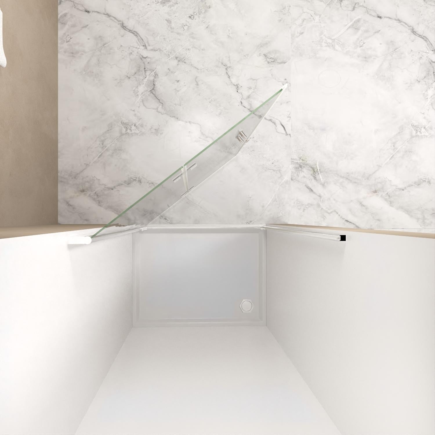 Shower door with clear tempered glass and white aluminum frame, 72 x 36 in