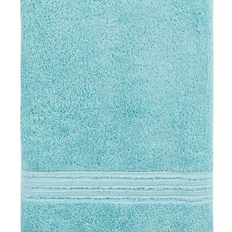 Aqua Turkish cotton bath towel with horizontal border stripe