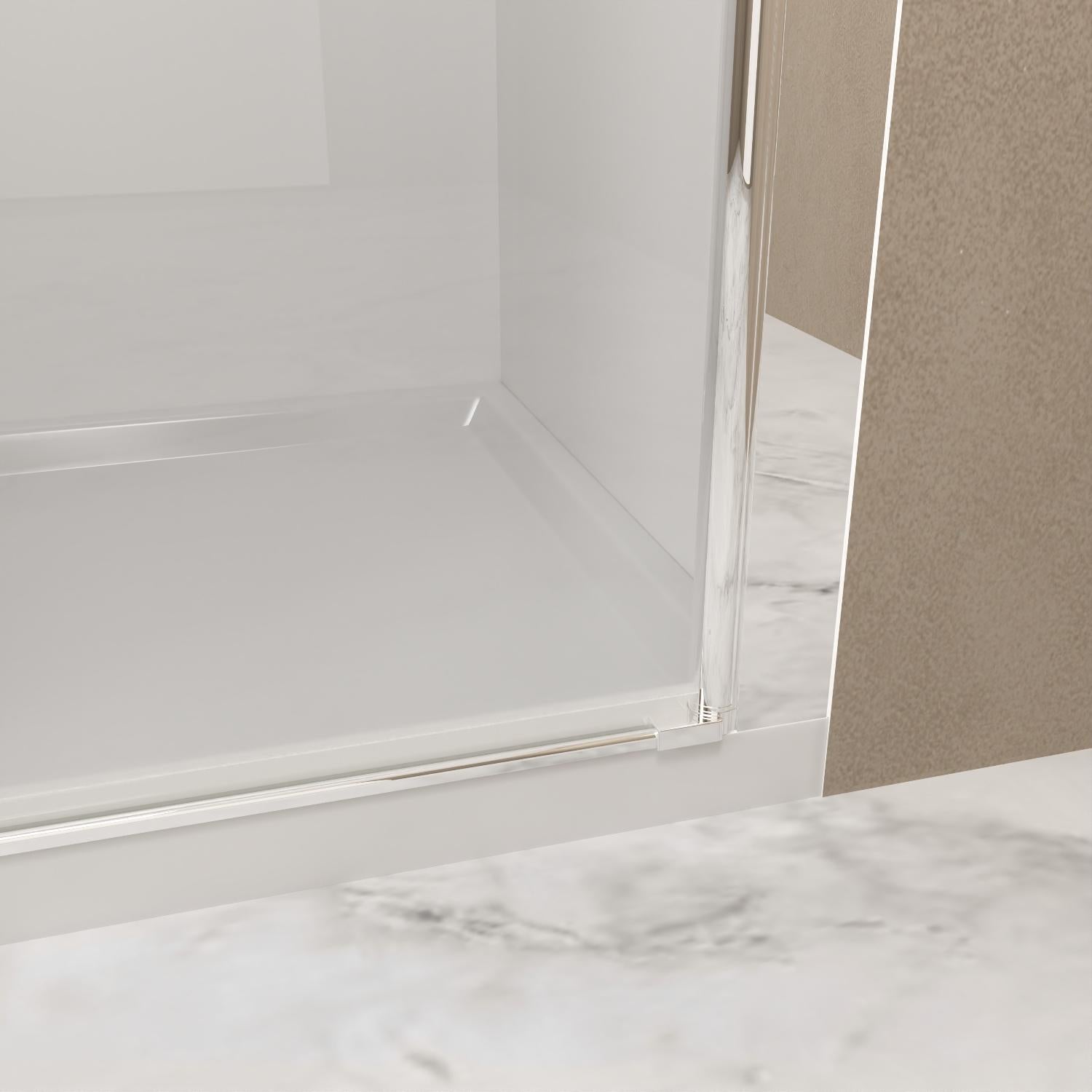 Clear tempered glass shower door with aluminum frame, 73 x 34 in