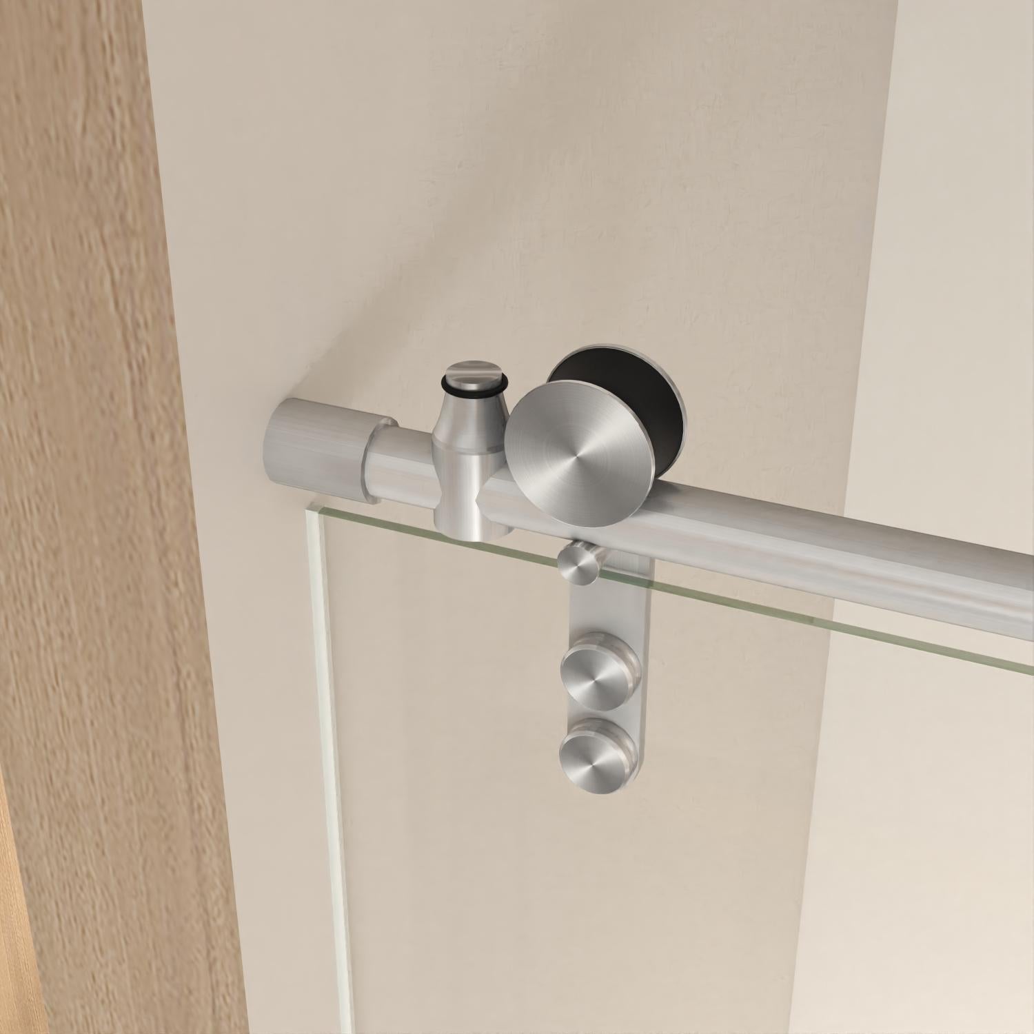 Tempered glass tub door hardware: round handle and adjustable rollers