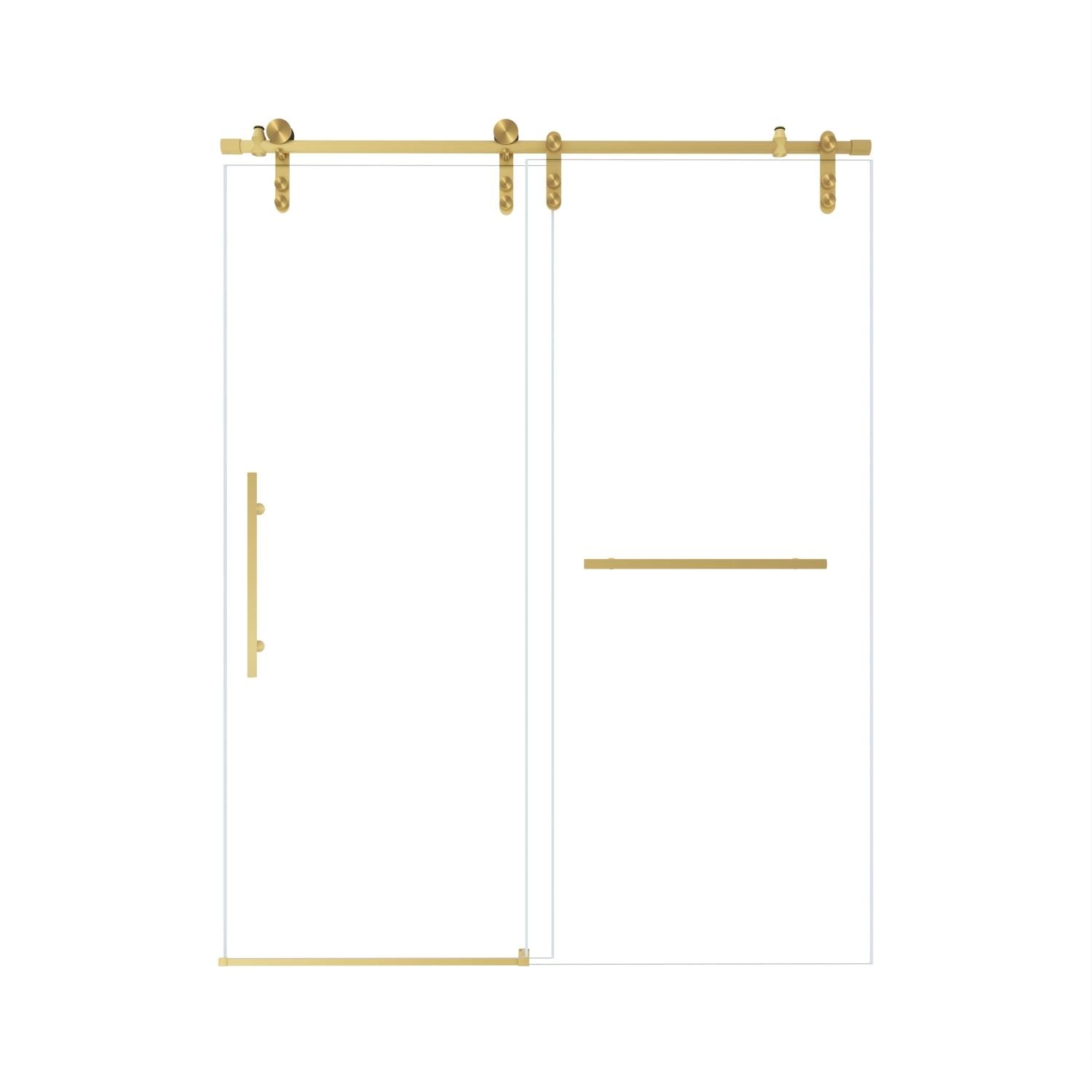 Tempered glass shower door with gold-tone frame and handle, 76 x 44 in