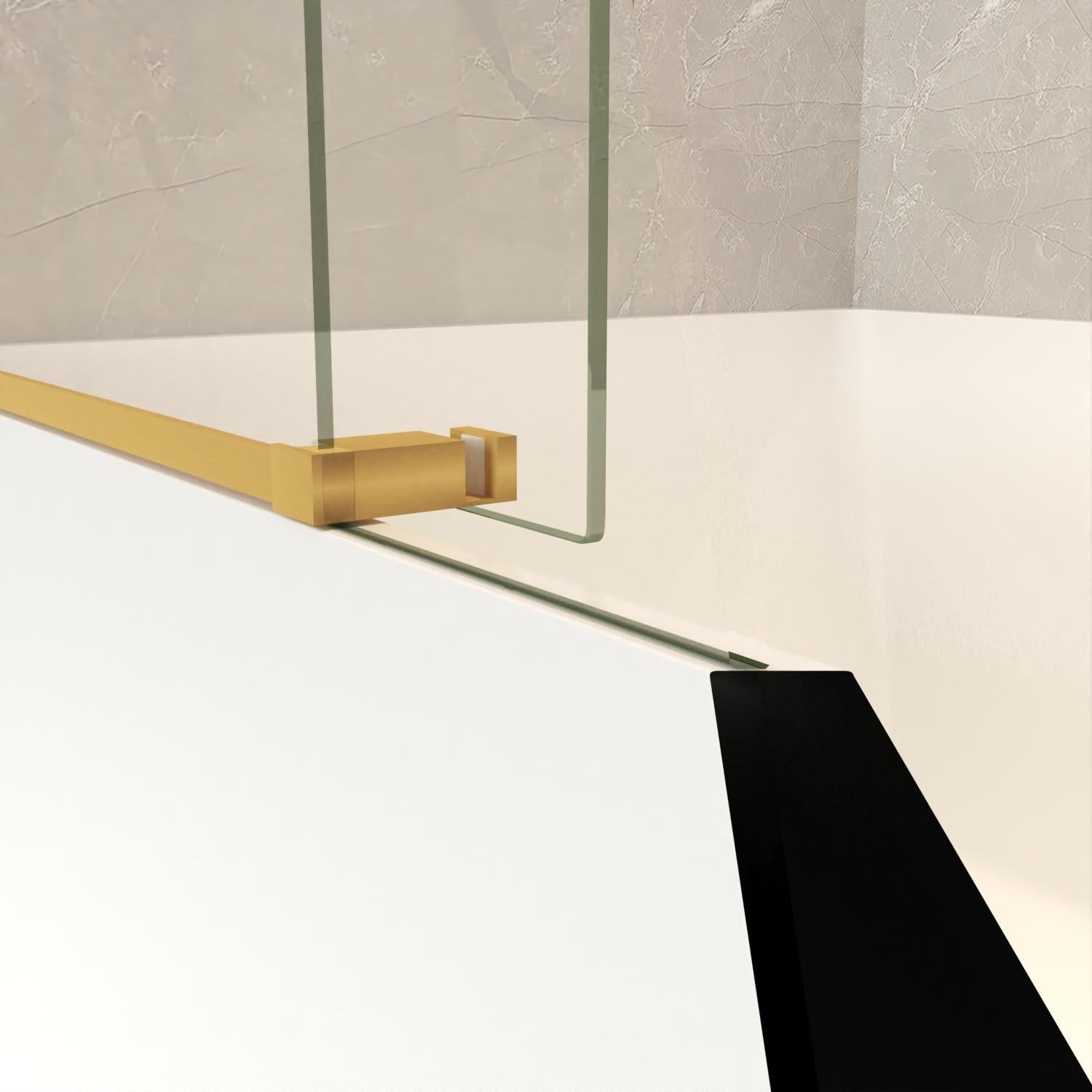 Tempered glass tub door bottom track with gold hardware and clear panel