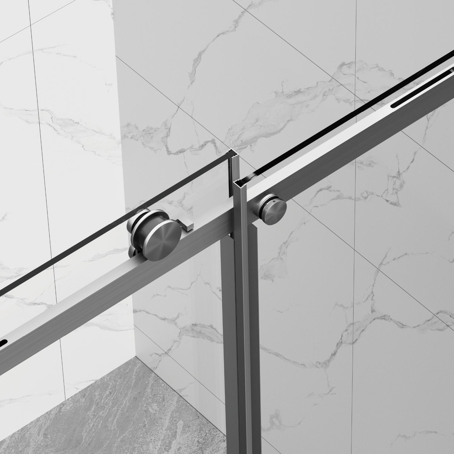 Tempered glass shower door hardware: chrome bar handle and hinge