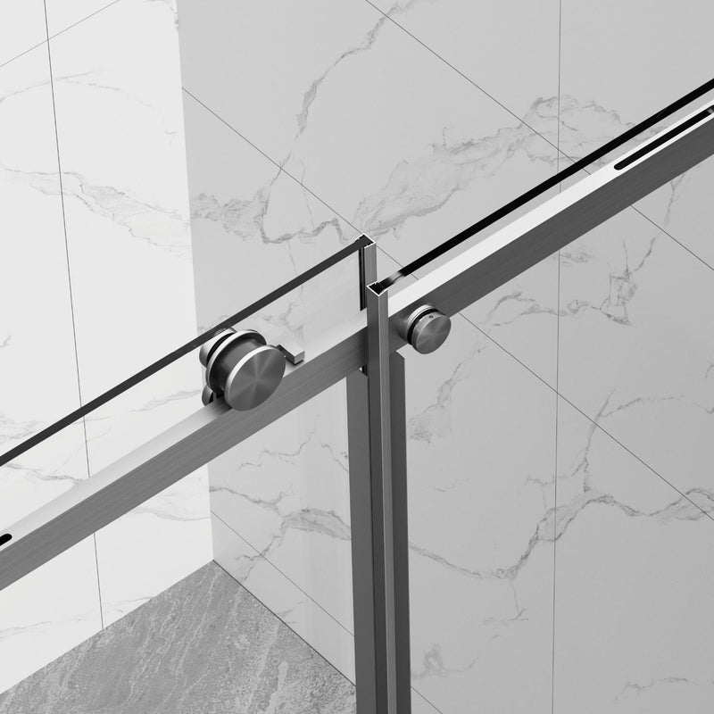Tempered glass shower door hardware: chrome bar handle and hinge