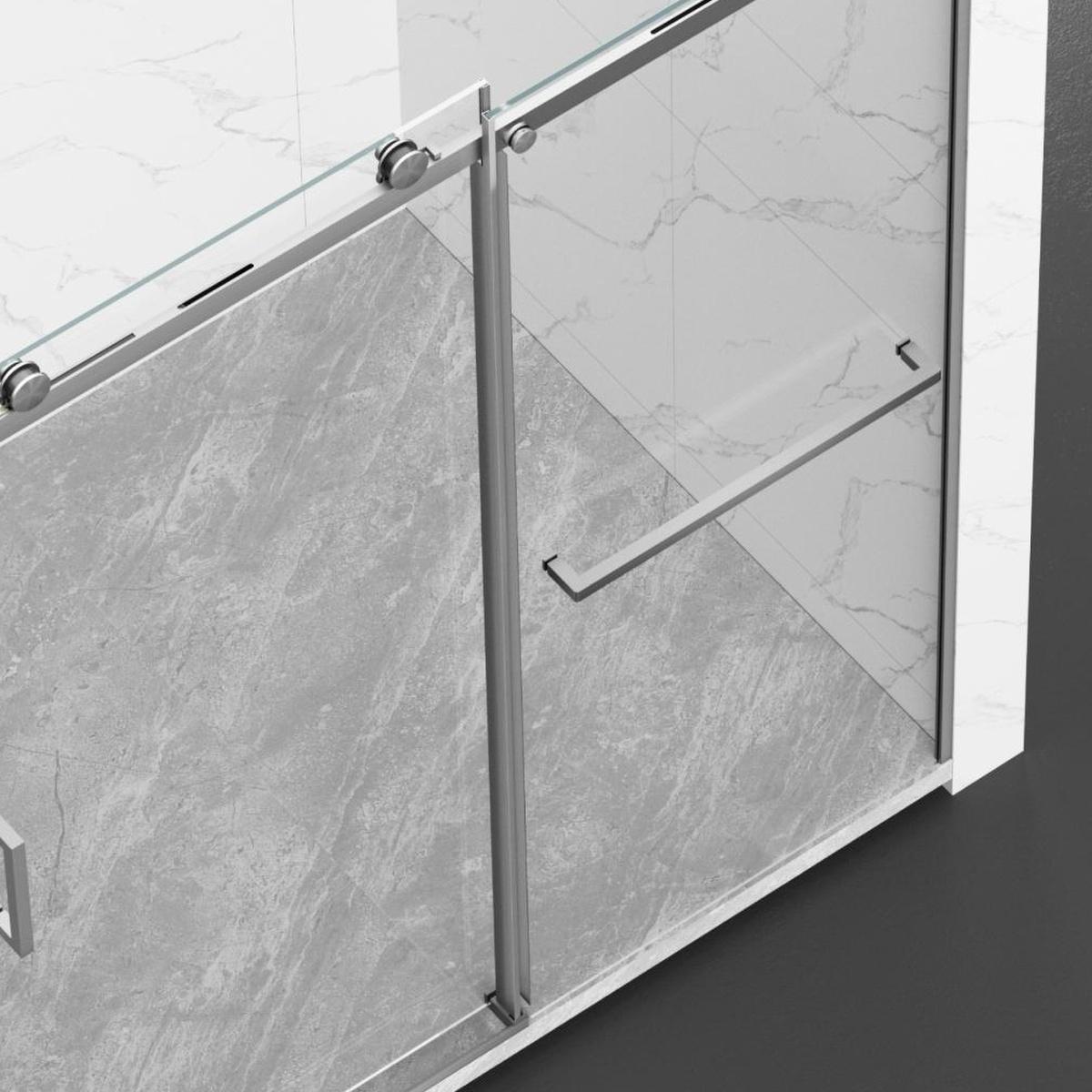 Tempered glass shower door, clear glass panel and vertical metal frame