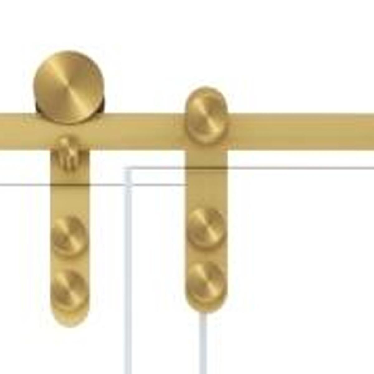 Tempered glass shower door hardware in brushed gold, with round pull handles