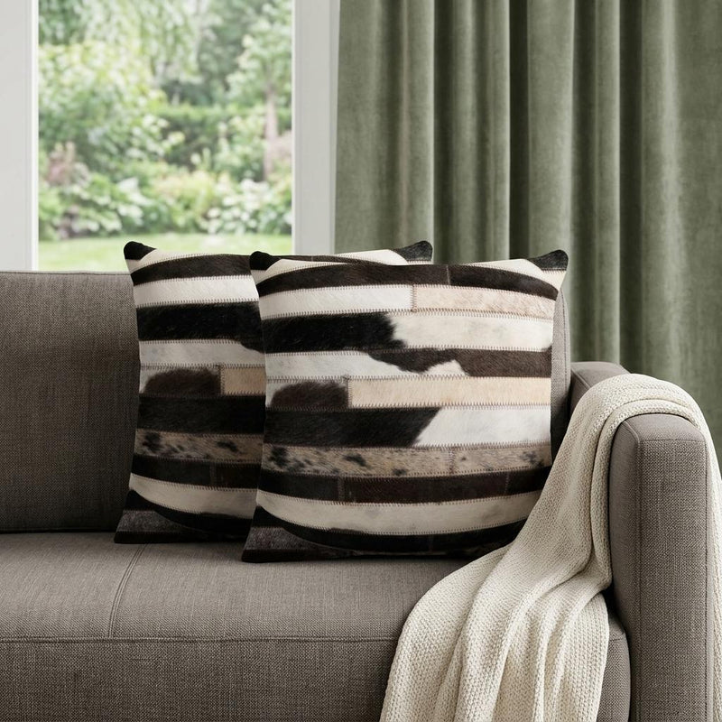 Set of Two Brown and Black Cowhide Throw Pillow - Home Decor