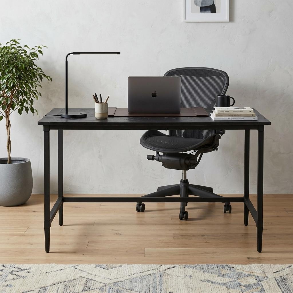 53" Black Wood Sled Writing Desk - Office