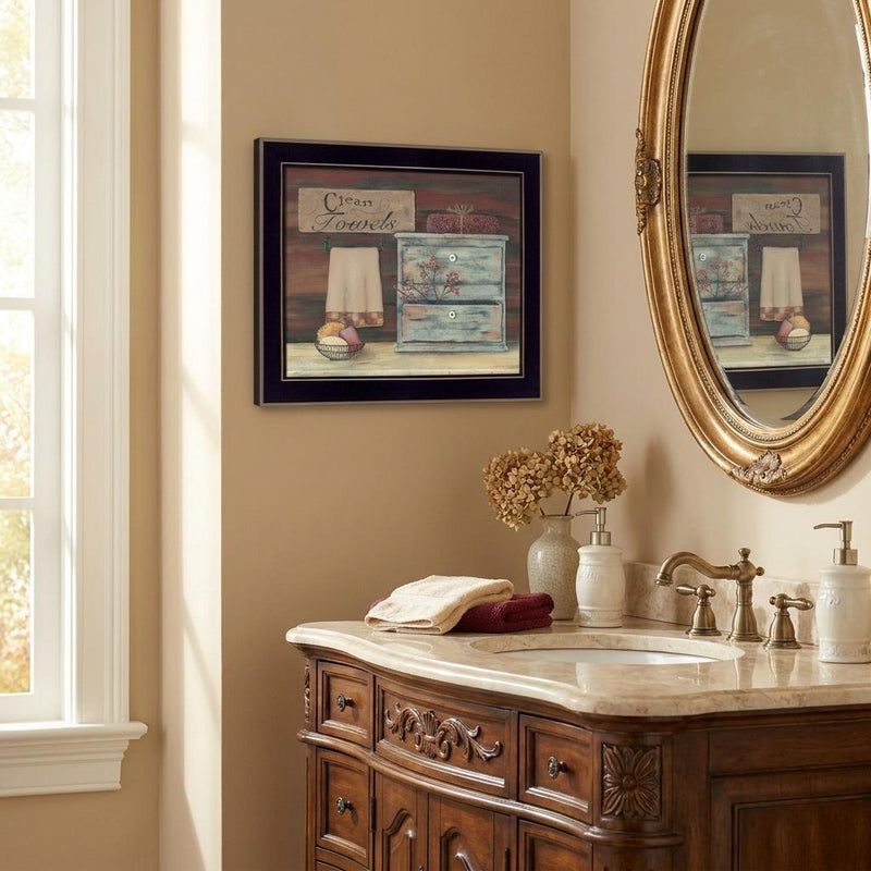 Clean Towels Black Framed Print Bathroom Wall Art - Home Decor