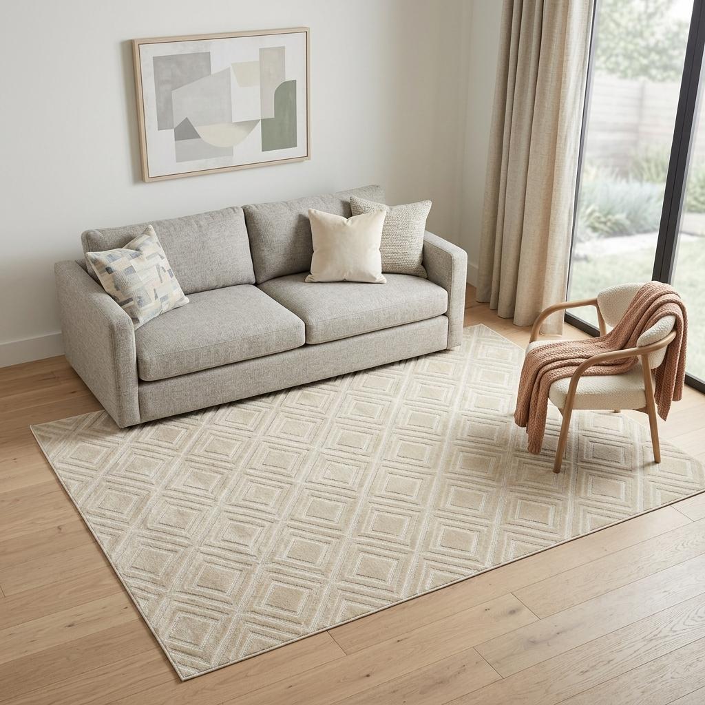 5' X 7' Beige Geometric Area Rug - Home & Garden
