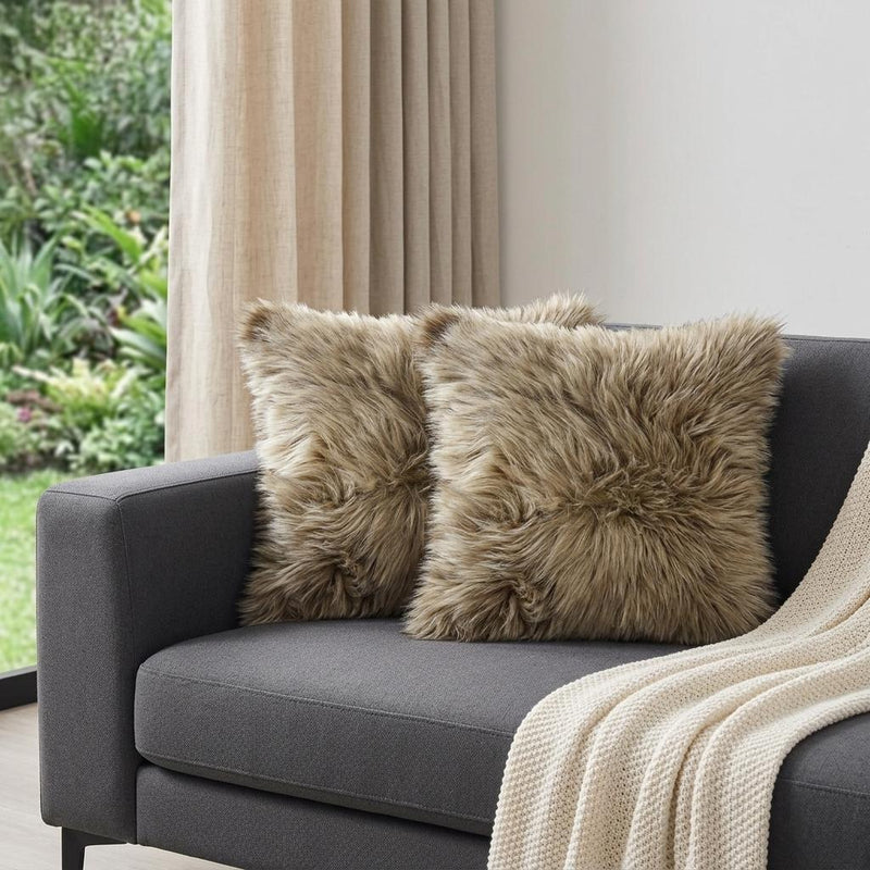 Set of Two 18" Taupe Sheepskin Throw Pillows - Home Decor