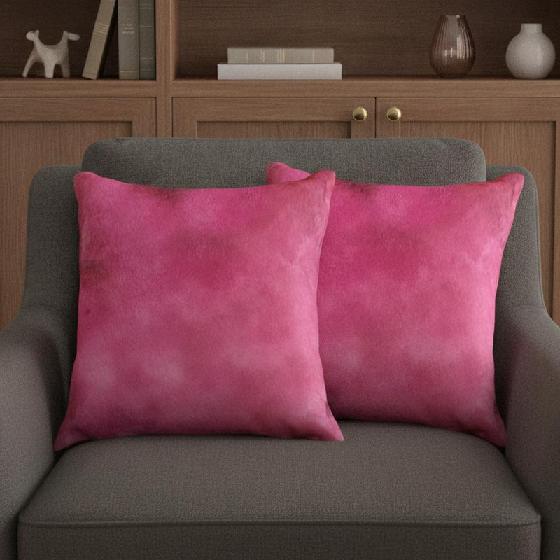 Set of Two 18" Fuchsia Cowhide Throw Pillows - Home Decor
