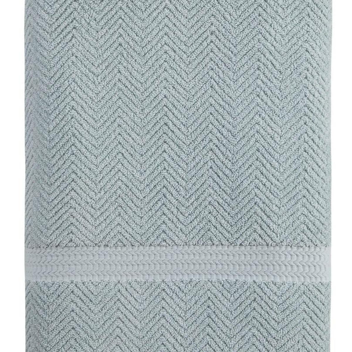 Light blue Turkish cotton bath towel with chevron weave and stitched border hem