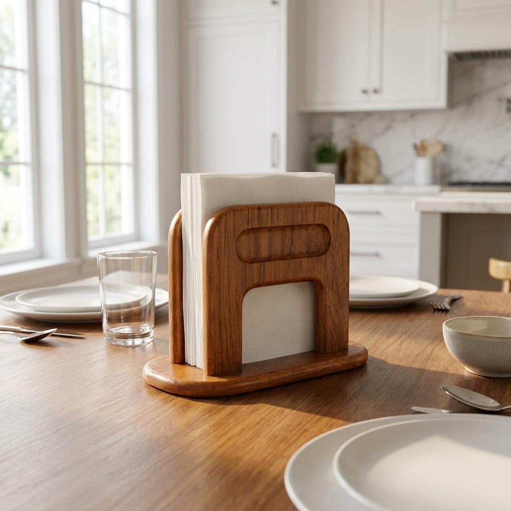8" Brown Solid Wood Napkin Holder - Kitchen & Dining