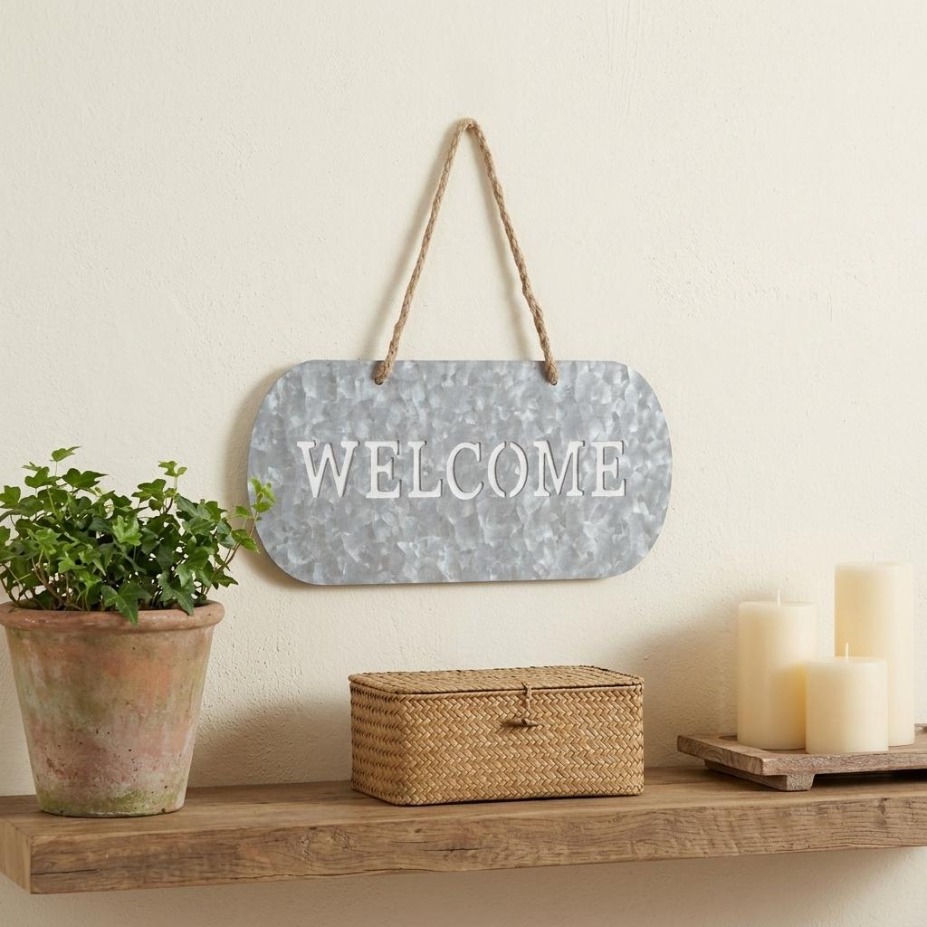 5" X 11" Gray Handcrafted Welcome Galvanized Metal Wall Decor - Home & Garden