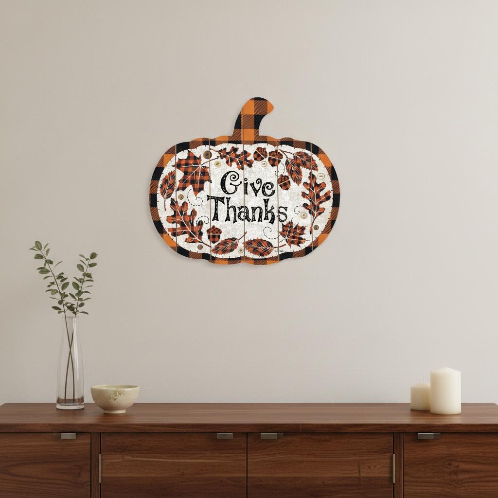 Give Thanks Unframed Wood Pumpkin Wall Decor - Home Decor